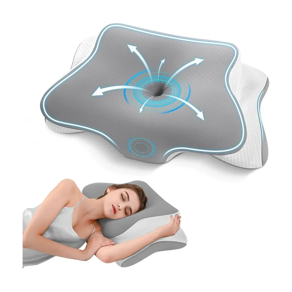 Almohada cervical viscoelástica diseño mariposa gris